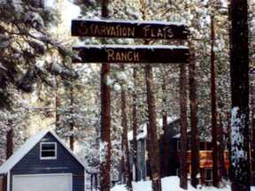 Winter view of Starvation Flats Ranch, historic Big Bear Cabin and rancho